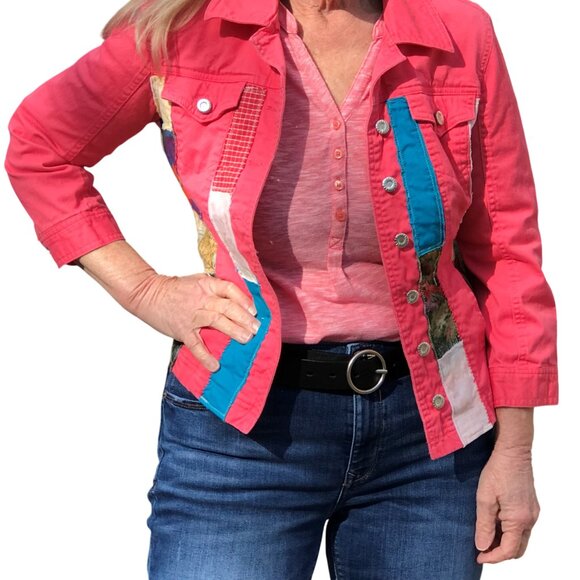 Upcycled Patchwork Jacket, Small: Handcrafted Boho Tattered Tiger Patch Blazer - Picture 3 of 8